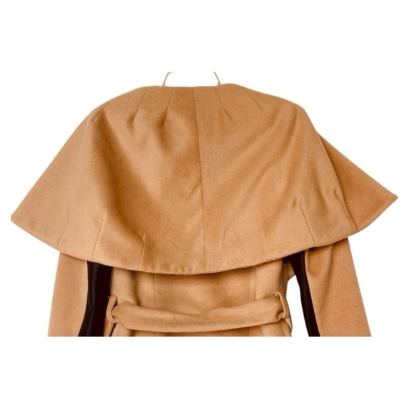 Waverly G Waterfall Short Coat Drape Collar Transition to Hood Cinch Belt Tan S - Picture 5 of 11